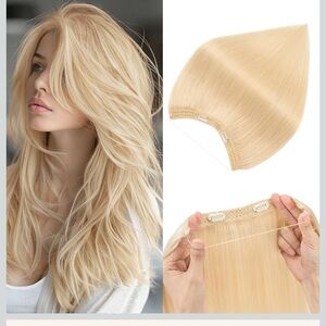 Halo Hair Extensions,S-noilite Real Human Hair,100%Thick,18”(80g)Platinum Blonde